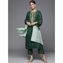 индийский женский праздничный костюм зеленый с вышивкой L