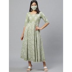 индийское платье анаркали зеленое с принтом XS/ S