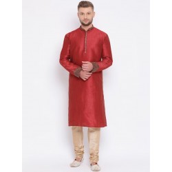 индийский мужской костюм красная курта и бежевые штаны XL