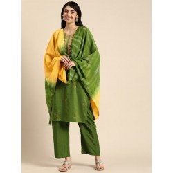 индийский костюм травянисто зеленый с вышивкой XL