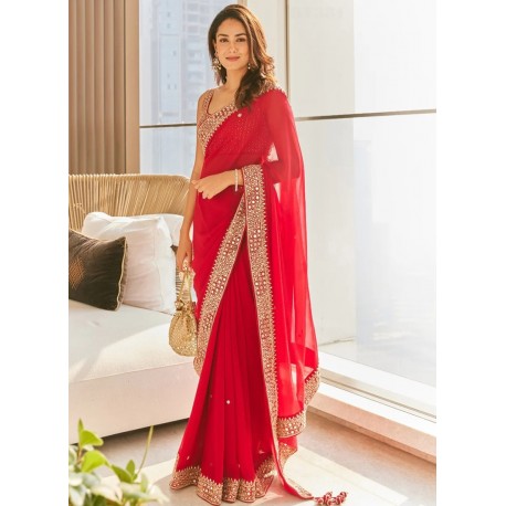 индийское сари красное с золотой вышивкой