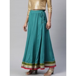 длинная индийская юбка бирюзовая с контрастным подолом L