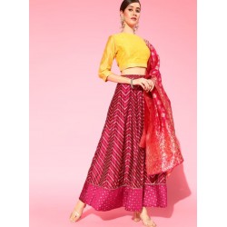 индийский юбочный костюм розовый с желтым чоли S