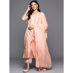 индийский женский брючный костюм персиковый шелк S