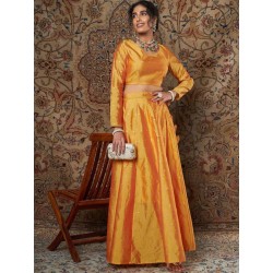 индийский юбочный костюм ленга чоли желтый с золотом S