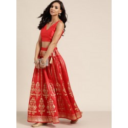 индийский юбочный костюм ленга чоли красный с золотом L