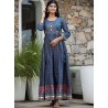 индийское длинное синее платье с принтом и вышивкой М