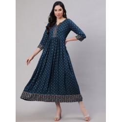 индийское платье синее с этно принтом XL