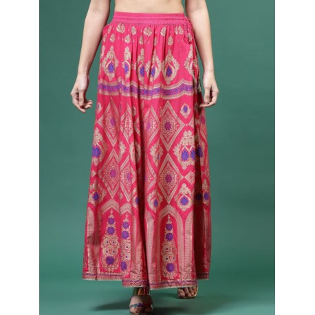 длинная индийская юбка ярко розовая с печатным рисунком