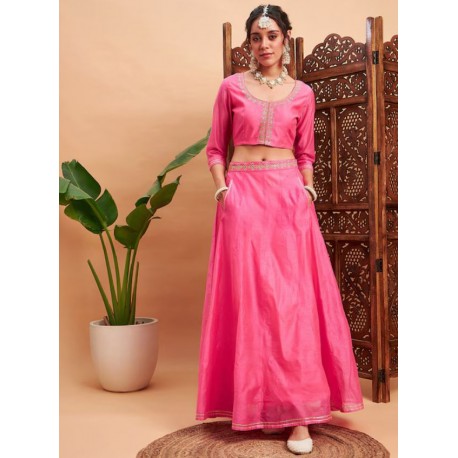 индийский юбочный костюм нежно розовый S