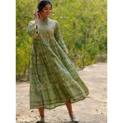индийское платье анаркали зеленое с принтом XS