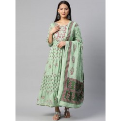 индийское зеленое платье в цветочек с дупаттой М
