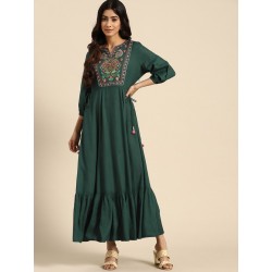индийское платье зеленое с вышивкой L