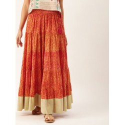 индийская длинная юбка оранжевая с принтом