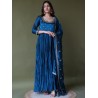 индийский женский праздничный костюм синий с вышивкой М