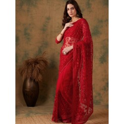 индийское сари красное с вышивкой