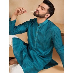 индийская мужская курта бирюзовая с вышивкой M / XL