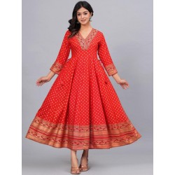 индийское платье красное с этно принтом