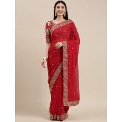 индийское сари красное с вышивкой