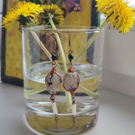 серьги с яшмой, агатом и кораллом