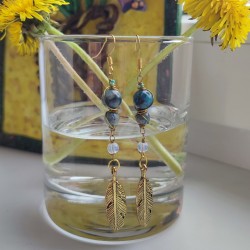 длинные серьги с лунным камнем и агатами