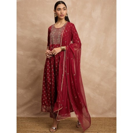 индийский праздничный костюм бордовый с золотом 2XL