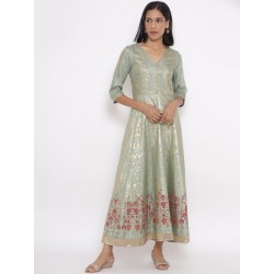 длинное индийское платье зеленое с этно узорами