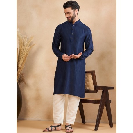 индийская мужская курта синяя жаккард
