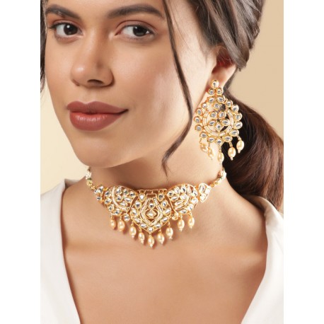 индийские украшения ожерелье и серьги белые в золоте