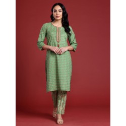 индийский женский костюм зеленый хлопковый