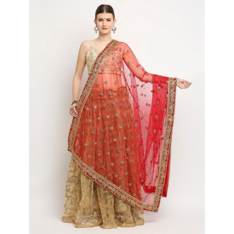 индийская дупатта свадебная красная с вышивкой