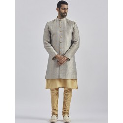 индийский мужской костюм праздничный серый жаккард