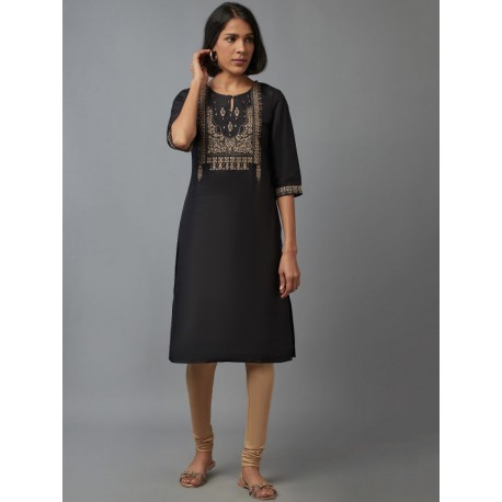 индийская туника черная с вышивкой