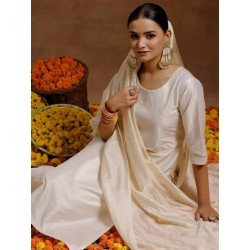 индийский женский праздничный костюм кремовый с вышивкой