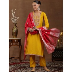 индийский женский костюм желтый с контрастной дупаттой