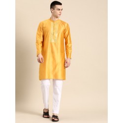 мужской индийский костюм желтая курта и белые брюки