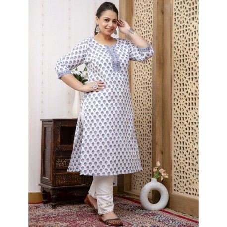 индийская туника белая с синими цветами