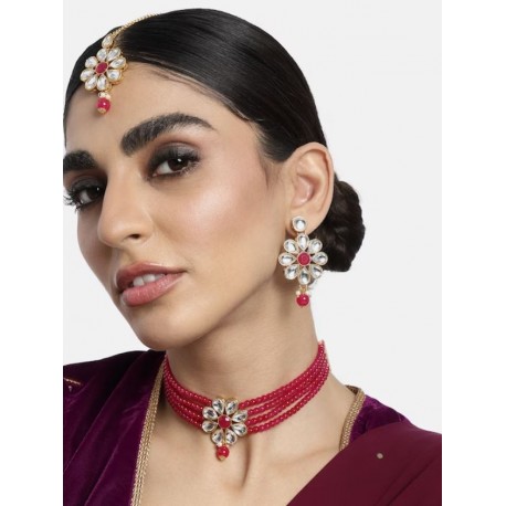 индийское украшение на пробор ярко розовый цветок