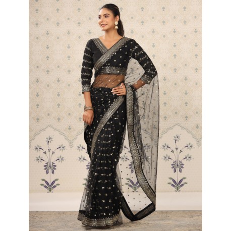 индийское сари черное с вышивкой