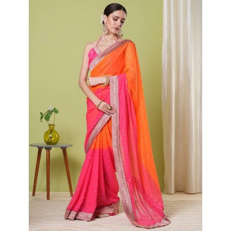 индийское сари персиково-розовое градиент