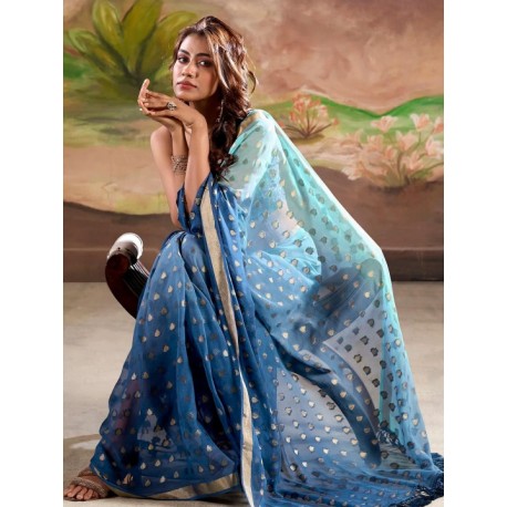 индийское сари синее с градиентом