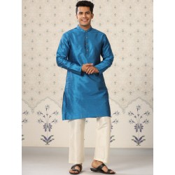 мужская индийская курта синяя и белые брюки