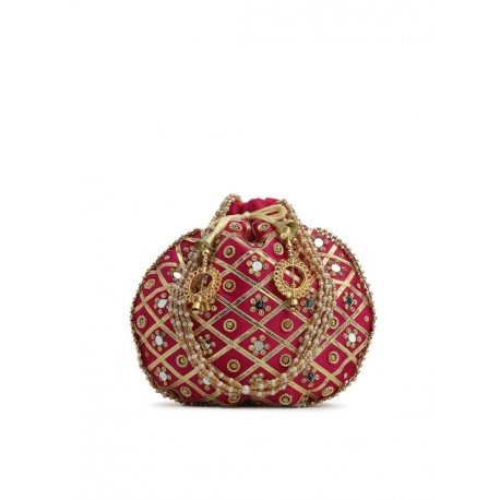 индийская сумочка мешочек ярко розовая с вышивкой