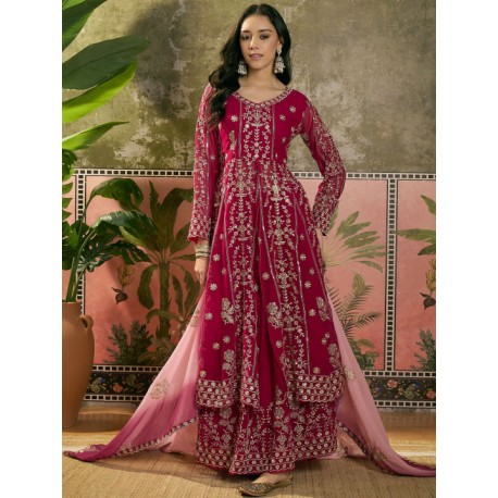 индийский юбочный костюм ярко розовый с вышивкой