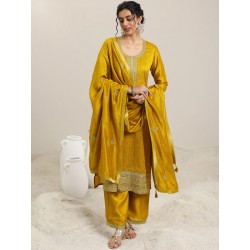 индийский женский брючный костюм желтый с вышивкой