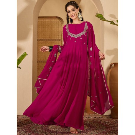 индийское платье анаркали ярко розовое с дупаттой