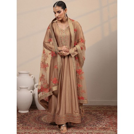 индийский костюм празничный анаркали сьют бежевый