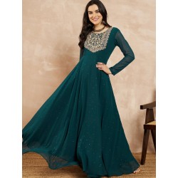 длинное индийское платье бирюзовое с вышивкой