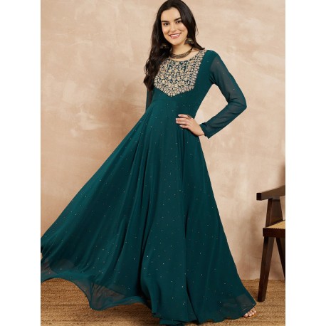 длинное индийское платье бирюзовое с вышивкой