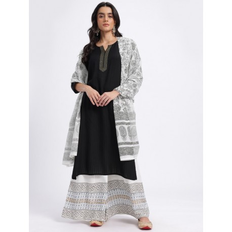 индийский женский хлопковый костюм черно-белый